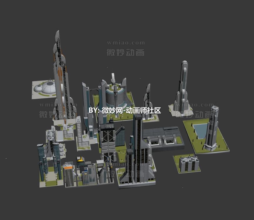 未来科幻城市建筑群3dmax模型下载 - CG模型 - 微妙网wmiao.com